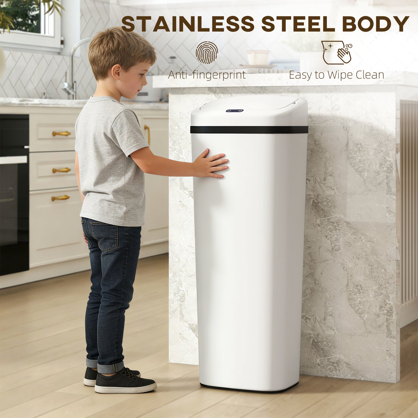 50L Stainless Steel Sensor Bin - White