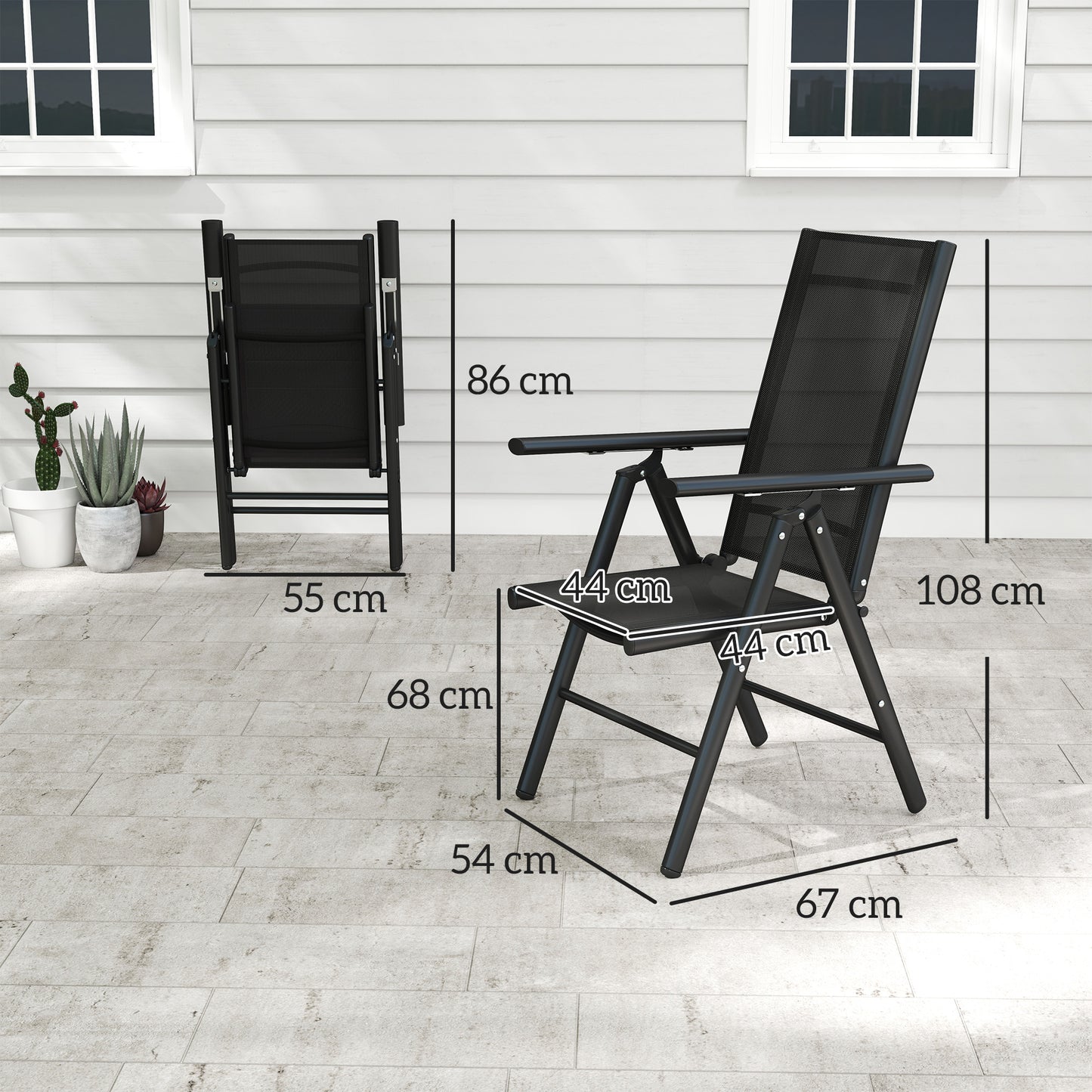 Set of 2 Folding Garden Chairs, Aluminium Frame Outdoor Dining Chairs with Breathable Mesh Back and Seat