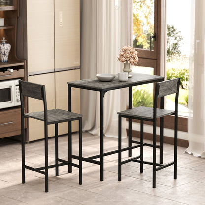 3-Piece Bar Table Set with 2 Stools, Industrial Breakfast Bar Set with Footrest, Backrest for Dining Room, Small Space