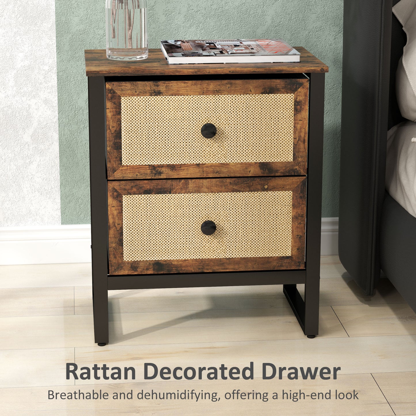 Industrial-Natural Bedside Table - Brown