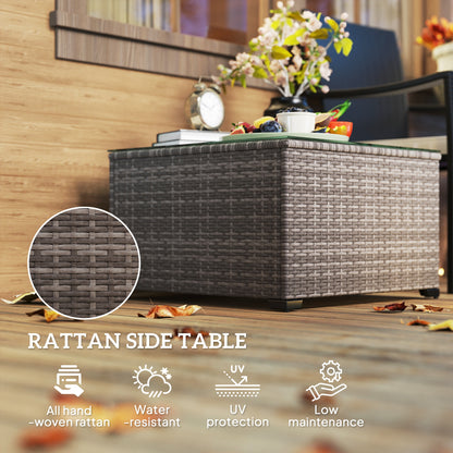 62 x 62cm Glass-Top Rattan Side Table - Dark Grey