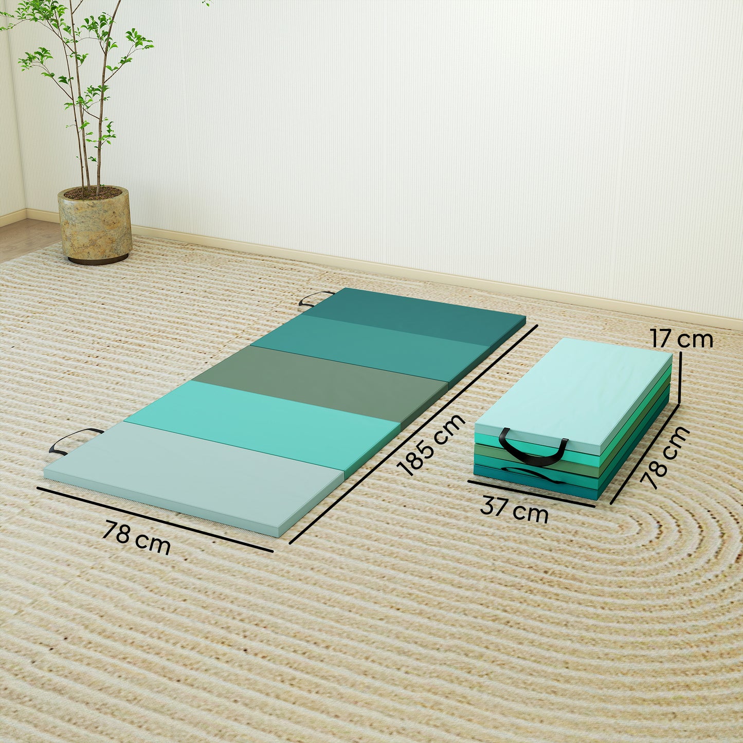 6FT Foldable Gymnastics Mat, Crash Exercise Pad, 3.2 cm Thick Workout Mat with Handles for Home Training, Mixed Green
