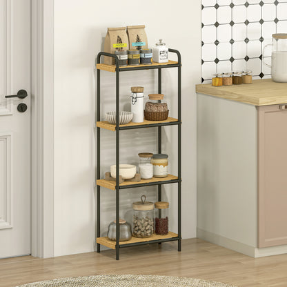 4-Tier Bamboo Bathroom Storage Shelf, Freestanding Narrow Shelving Unit
