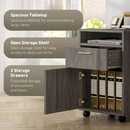 Filing Cabinet, Mobile File Cabinet with 2 Drawers, Office Home Organiser on Wheels for A4, Letter-Size File Folders