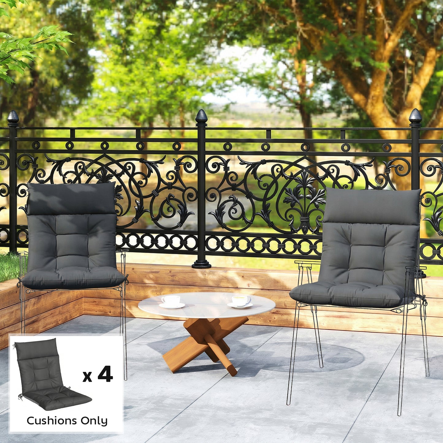 Patio Chair Cushions Set of 4, Waterproof Non-Slip Lounge Chair Cushions, 112x53cm, Dark Grey