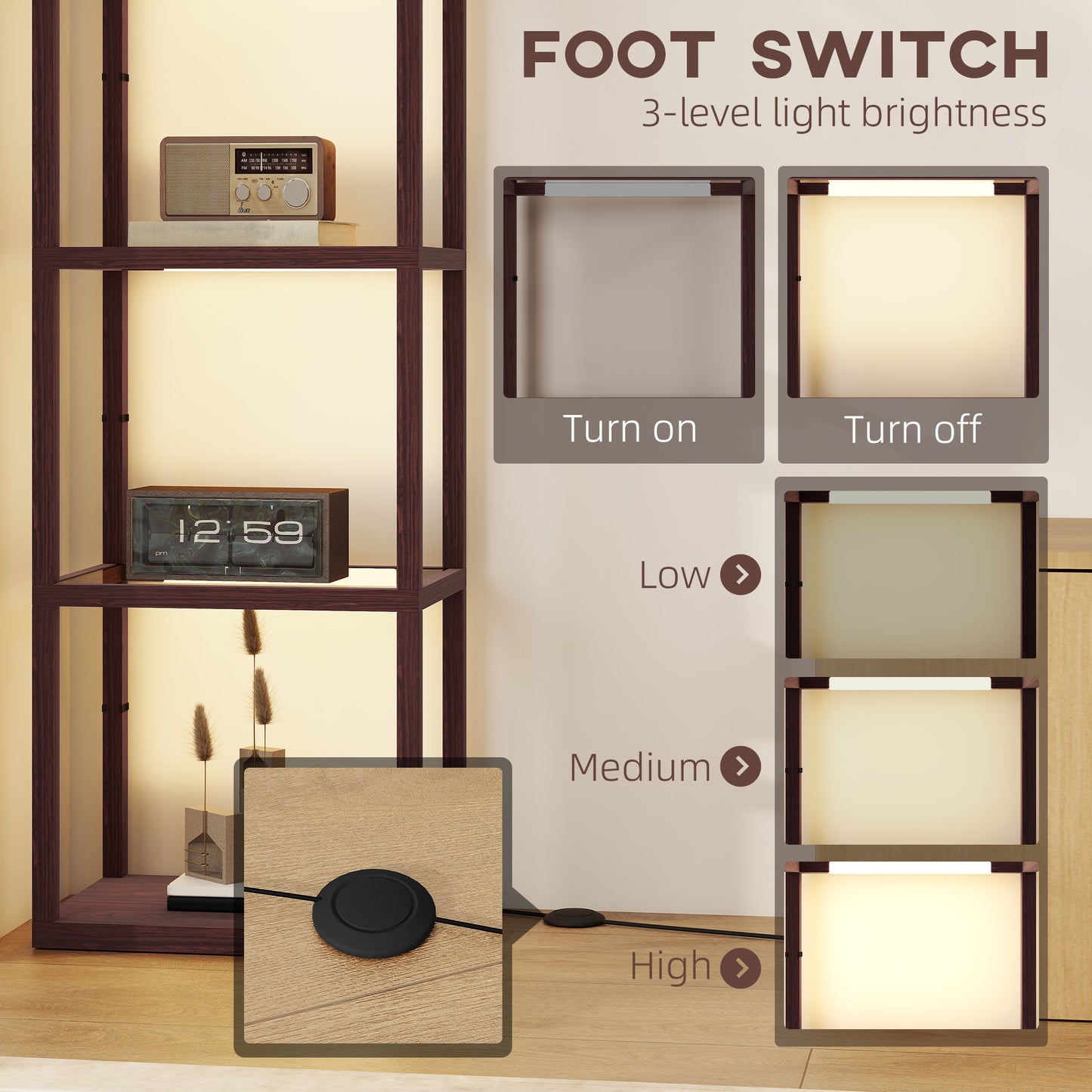 Four-Shelf Floor Lamp - Dark Brown