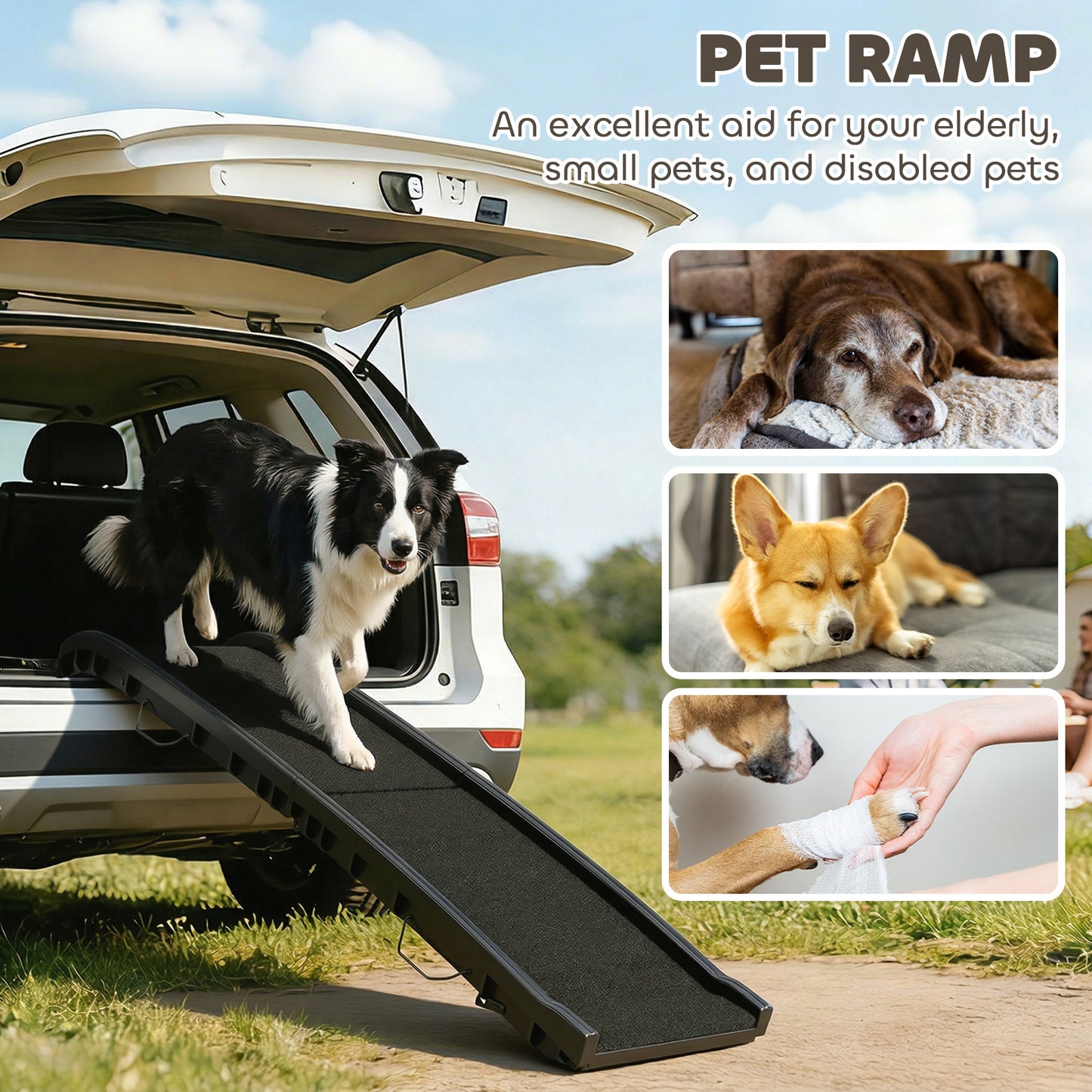 Foldable Dog Ramp with Frosted Anti-slip Surface, Portable & Lightweight, for Cars, Home, 155 x 38.5 x 15.5 cm