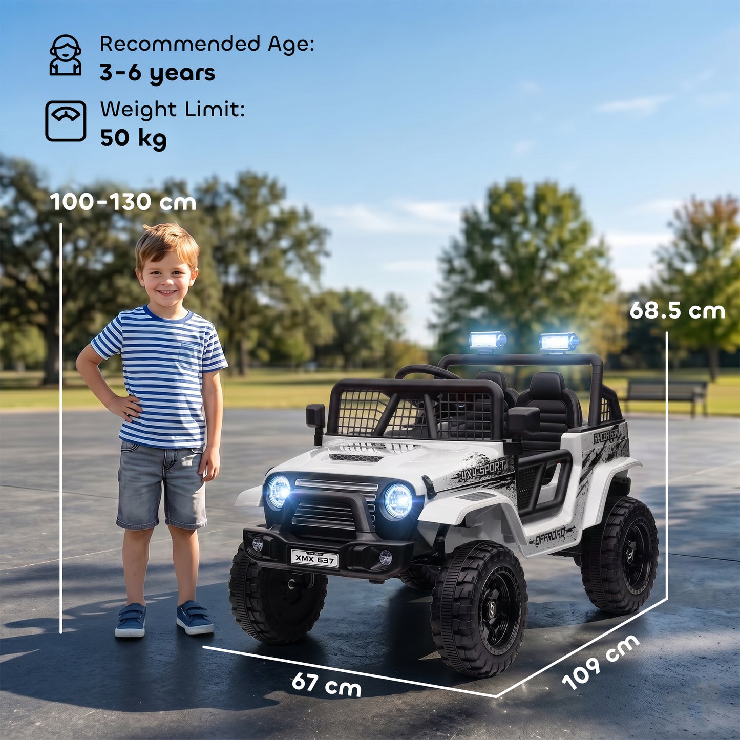 12V Battery Powered Kids Ride-On Car, Electric Truck w/ Spring Suspension, Remote, Music, Horn, Lights, White