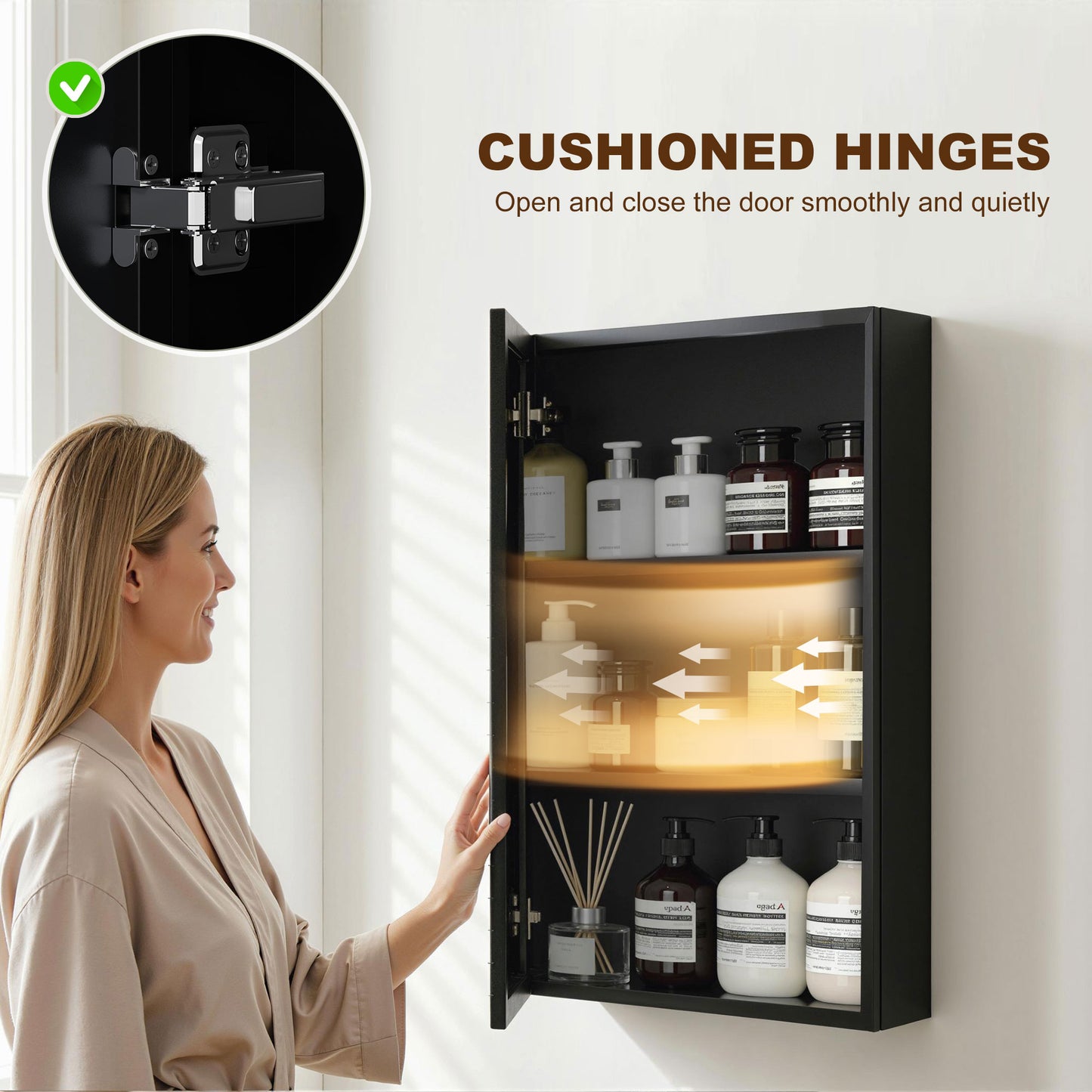 Bathroom Cabinet with Mirror, Wall Mounted Bathroom Mirror Cabinet with Storage Shelves, 40 x 12 x 60 cm, Black