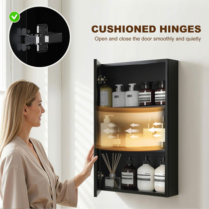 Bathroom Cabinet with Mirror, Wall Mounted Bathroom Mirror Cabinet with Storage Shelves, 40 x 12 x 60 cm, Black