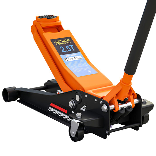 2.5 Ton Hydraulic Low-Profile Floor Jack, with 7.5-47cm Lifting Range, Wheels, Orange