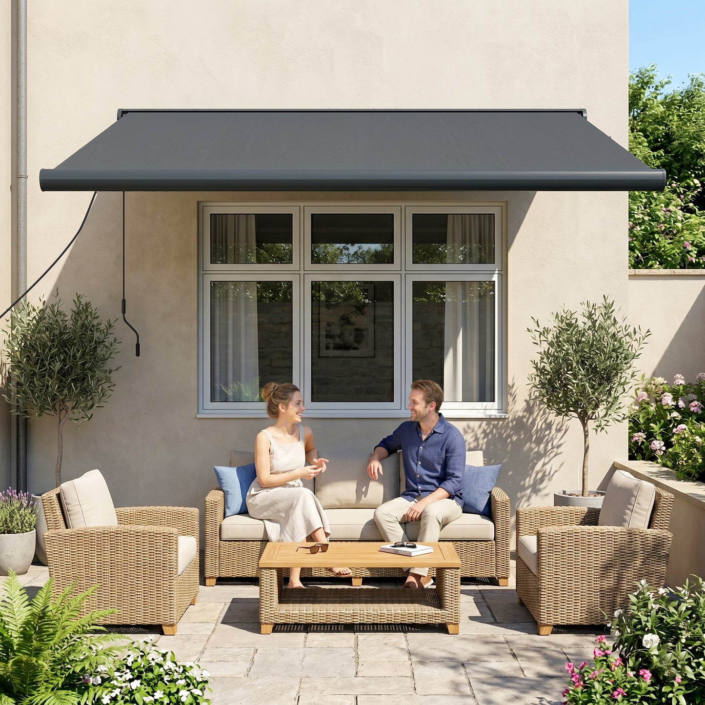 4 x 3(m) Full Cassette Electric Awning with Remote Controller, Aluminium Frame DIY Retractable Garden Awning
