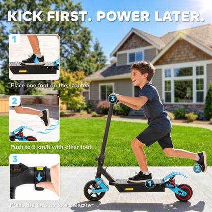 Foldable Kids Electric Scooter with LCD Display, Dual Shock Absorption, Up to 15 KM/H, Max Range 6 KM for Age 6-14, Blue