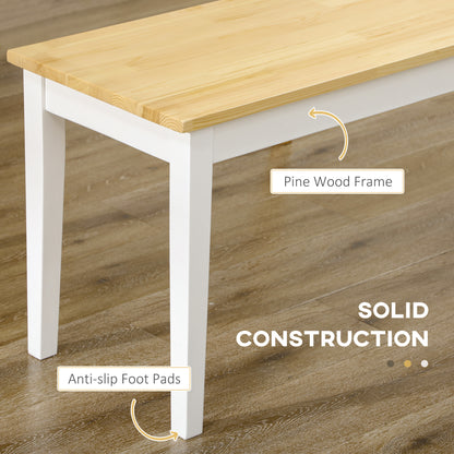 102 cm Wood Dining Bench for 2 People, Wooden Bench for Kitchen, Dining Room, Entryway, White