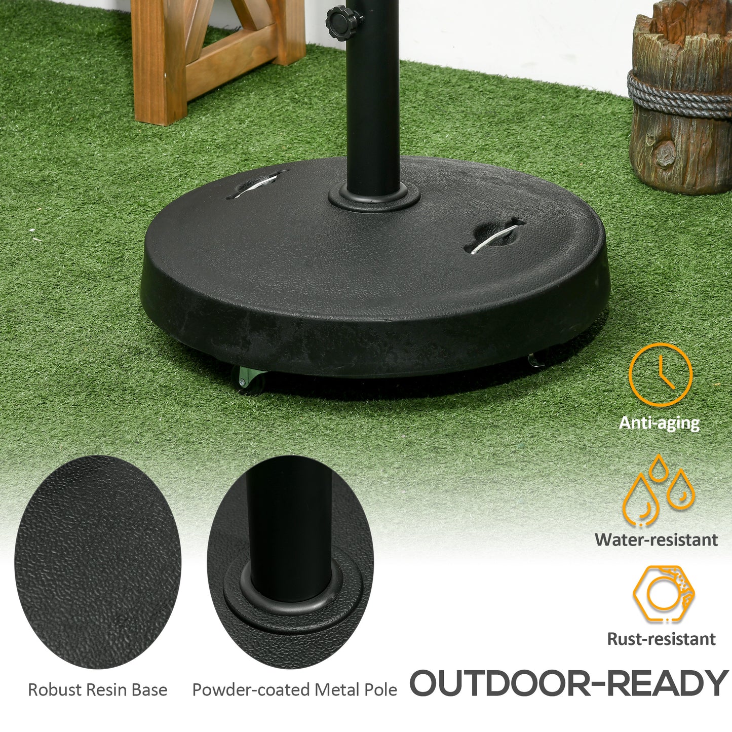 25kg Resin Garden Parasol Base with Wheels and Retractable Handles