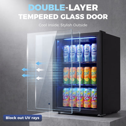 70L Drinks Fridge, 70 Can Under Counter Freestanding Beer Fridge with LED Light