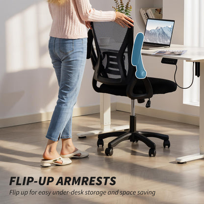 Office Chair, Mesh Desk Chair with Flip-up Armrests, Lumbar Support, Adjustable Height, Black