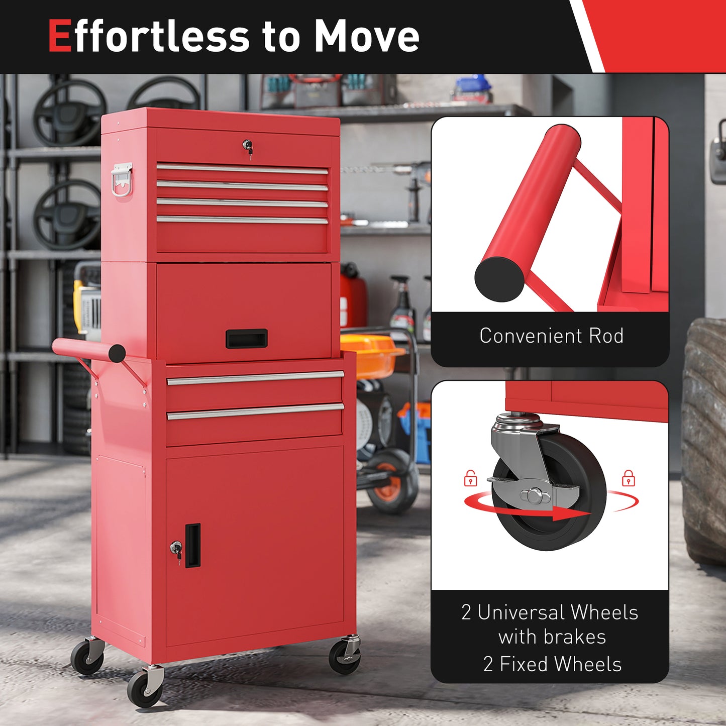 Three-Part Steel Locking Tool Chest - Red
