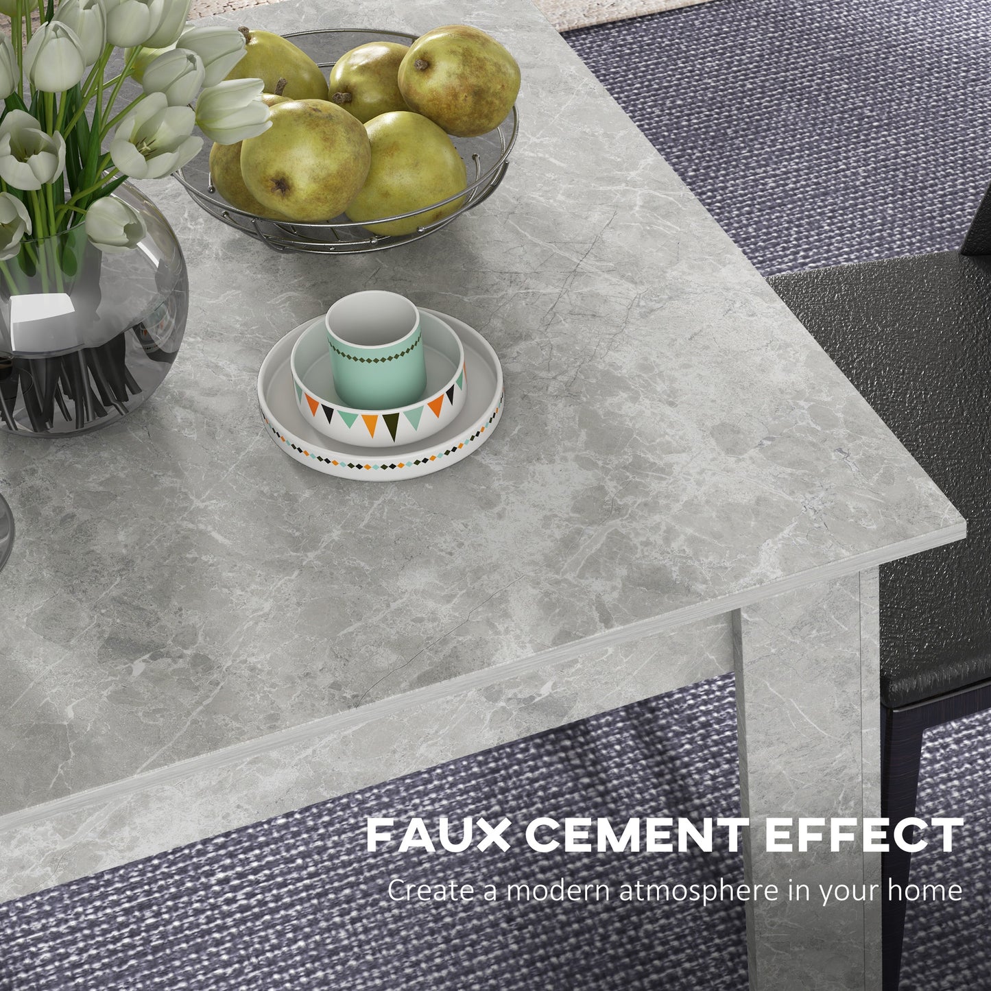 Square Dining Table, Modern Small Dining Table with Faux Cement Effect, Space Saving, Non-slip Foot Pads, Cement Grey