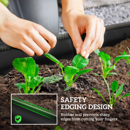 Galvanised Raised Garden Bed, Metal Planter Box with Safety Edging, for Flowers, Herbs, Succulents, Black