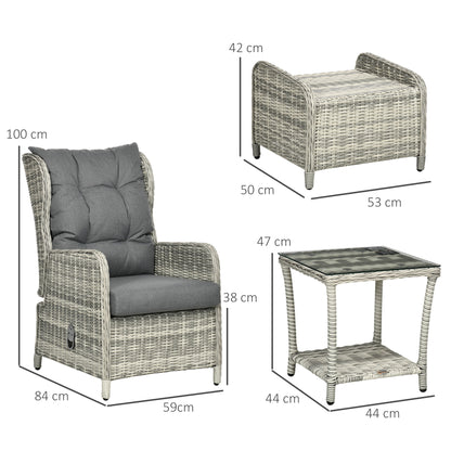 5 Pieces Rattan Bistro Set with Adjustable Back, Reclining Wicker Balcony Furniture with Cushions
