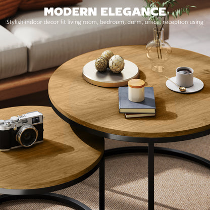 Set of Two Wood-Effect Stacking Tables - Brown