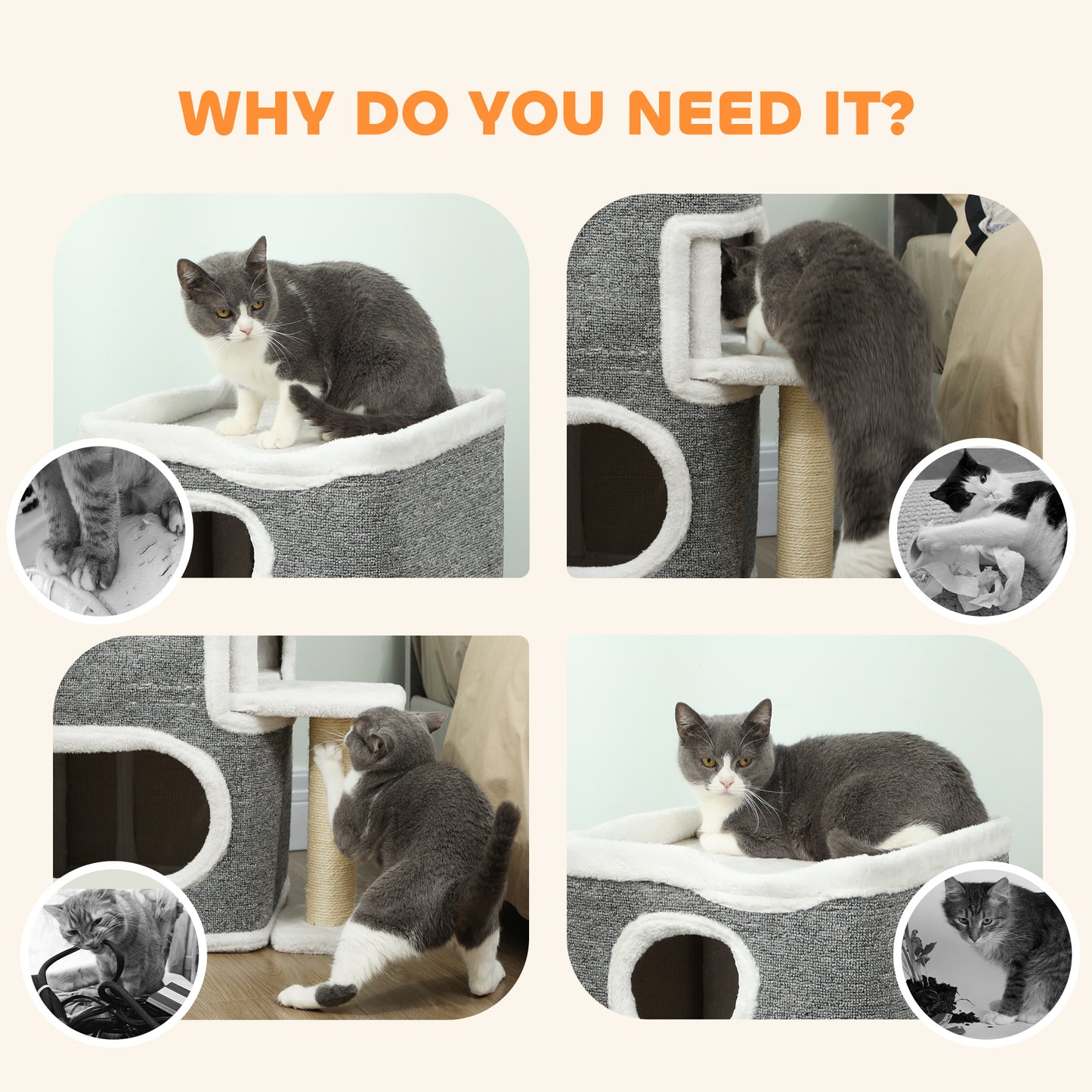 75 cm Cat Tree, Cat Tower Condo for Indoor Cats with Scratching Post, Jumping Platform, Grey