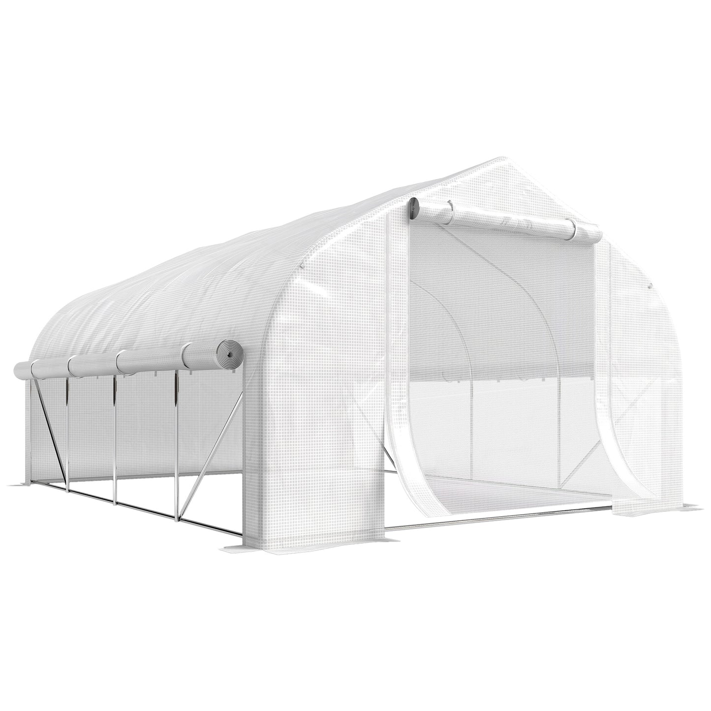 4 x 3(m) Walk-in Polytunnel Greenhouse, Zipped Roll Up Sidewalls, Mesh Door, 8 Mesh Windows, Tunnel Warm House Tent