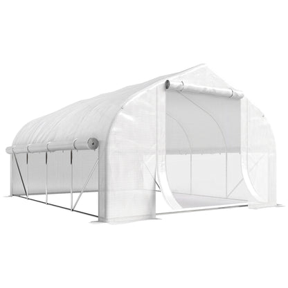 4 x 3(m) Walk-in Polytunnel Greenhouse, Zipped Roll Up Sidewalls, Mesh Door, 8 Mesh Windows, Tunnel Warm House Tent