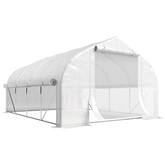 4 x 3(m) Walk-in Polytunnel Greenhouse, Zipped Roll Up Sidewalls, Mesh Door, 8 Mesh Windows, Tunnel Warm House Tent