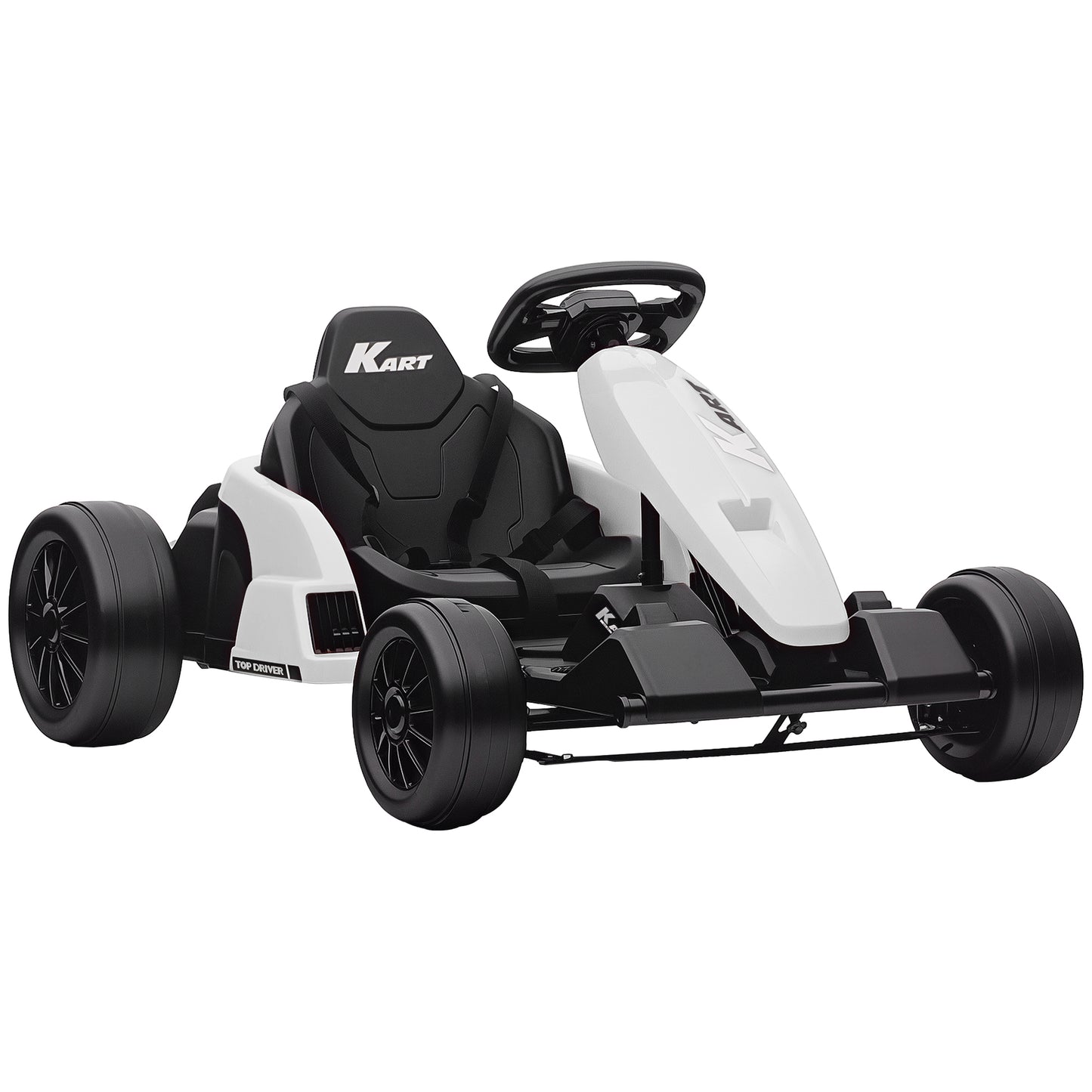 24V Electric Go Kart, Drift Kart with Adjustable Seat, Slow Start, 5-Point Harness, Music, for 6-12 Years, White