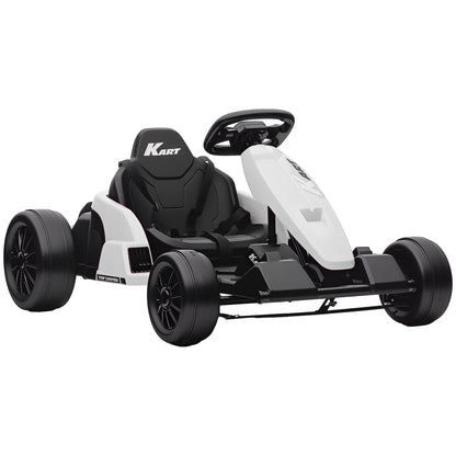 24V Electric Go Kart, Drift Kart with Adjustable Seat, Slow Start, 5-Point Harness, Music, for 6-12 Years, White