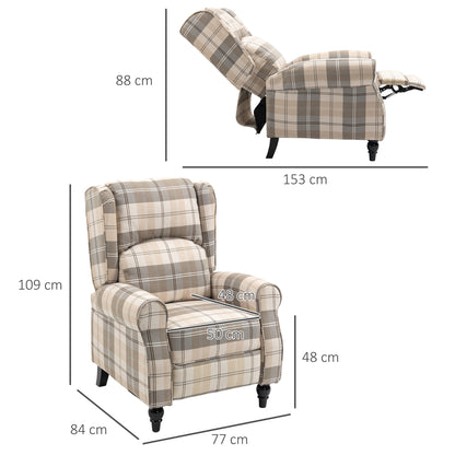 Wingback Recliner Armchair for Living Room, Pushback Reclining Chair with Round Armrests, Footrest and Rubber Wood Legs
