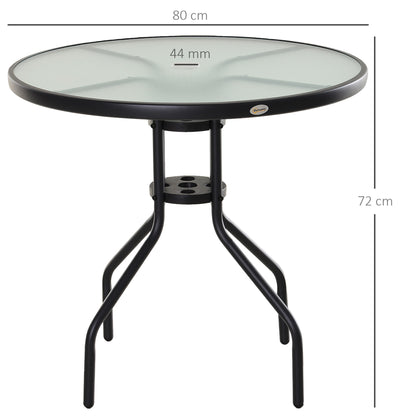 80 cm Round Garden Dining Table with Parasol Hole for 4, Outdoor Coffee Bistro End Side Table