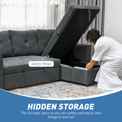 3 Seater Sofa Bed, Pull Out Sofa Bed with Storage for Living Room, Dark Grey