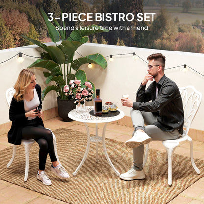 3 Piece Garden Bistro Set, Cast Aluminium Outdoor Furniture Set with Umbrella Hole for Balcony, Porch, Patio, White