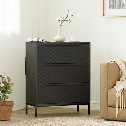 Chest of Drawers, Dresser with 3 Fabric Drawers and Aluminium Handles - Black