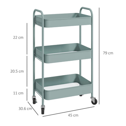 Three-Tier Steel Storage Trolley - Light Blue