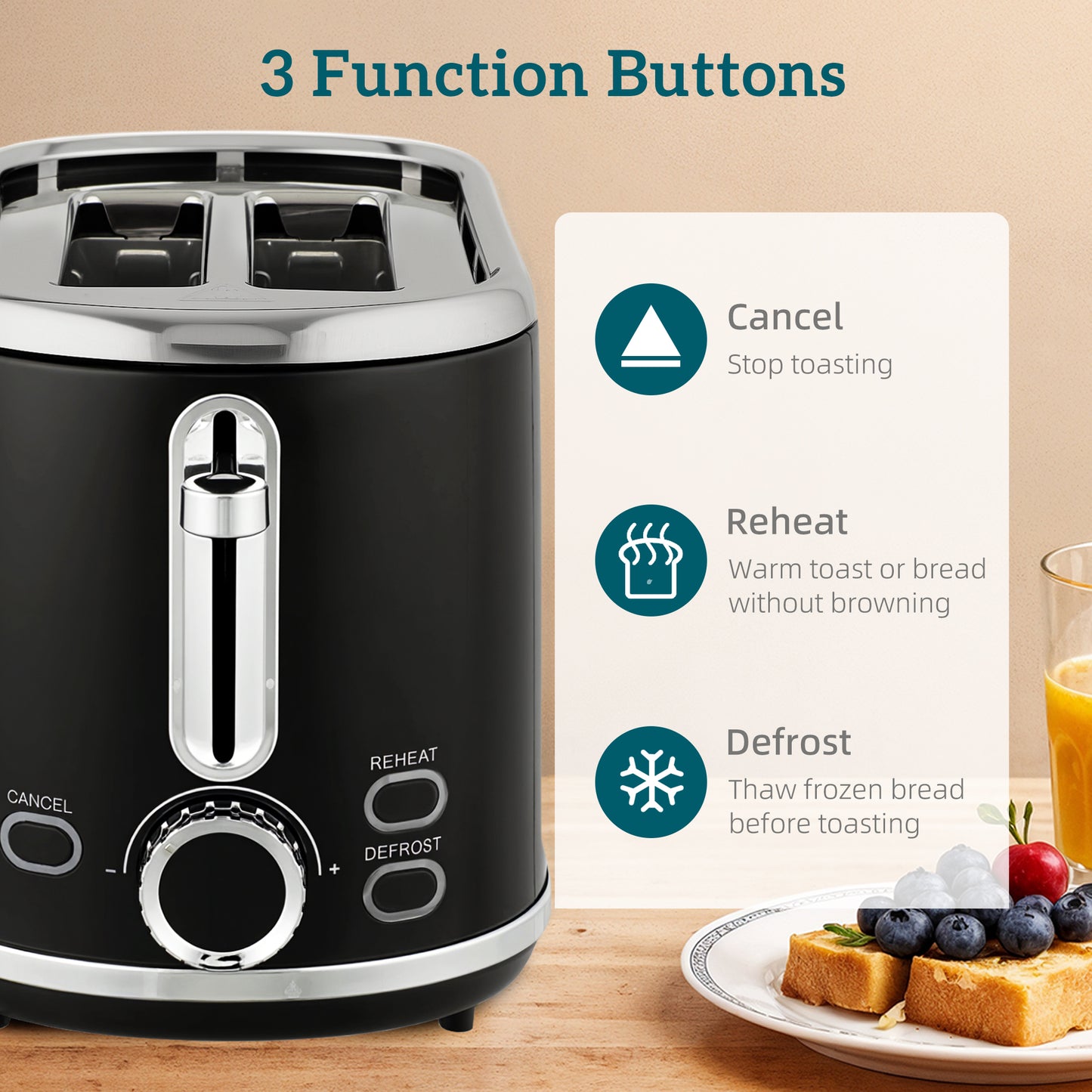 Polished Retro 40-100°C Kettle and Toaster Set - Black