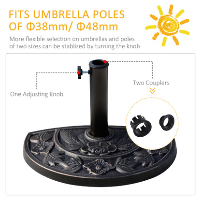 9kg Resin Parasol Base, Half Round Umbrella Stand with Floral Design for Garden, Outdoor, Suitable Umbrella Rod: Ø3.8cm