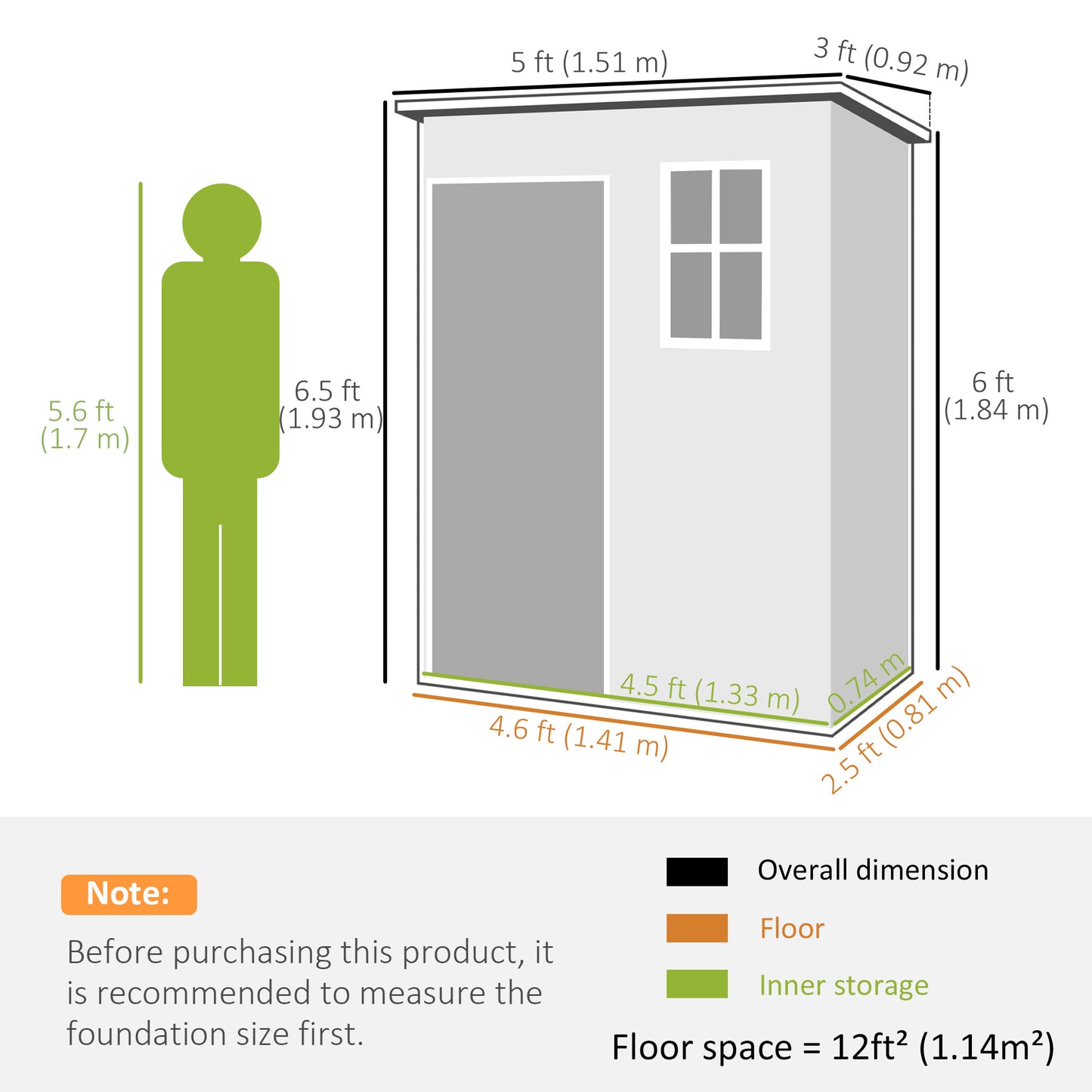 5' x 3' Garden Shed with Floor, Outdoor Storage Shed with Lockable Door, Window and Vent, Dark Grey