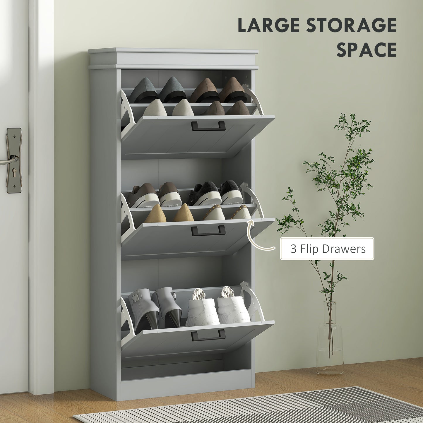 Three-Drawer Minimalistic Shoe Cabinet - Grey