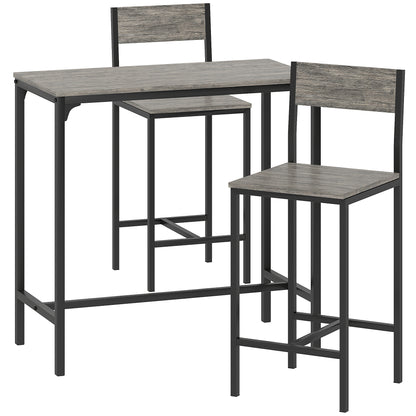 3-Piece Bar Table Set with 2 Stools, Industrial Breakfast Bar Set with Footrest, Backrest for Dining Room, Small Space