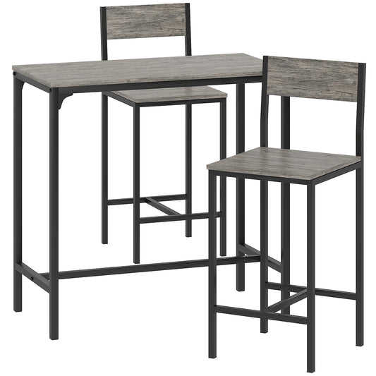 3-Piece Bar Table Set with 2 Stools, Industrial Breakfast Bar Set with Footrest, Backrest for Dining Room, Small Space