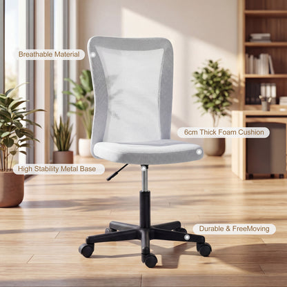 Mesh Office Chair Armless Swivel Executive Computer Desk Chair Adjustable Height Wheels White