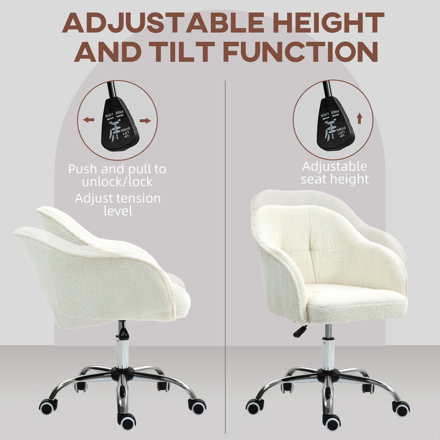 46-56 cm Teddy Fleece Office Chair - Cream
