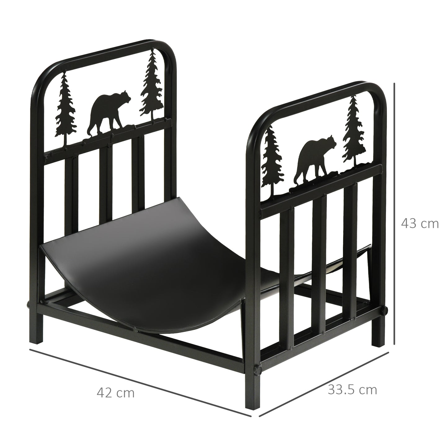 Metal Firewood Log Holder Indoor Outdoor Firewood Rack Inner Arced Fireplace Wood Storage Shelf w/ Bear Shape Design