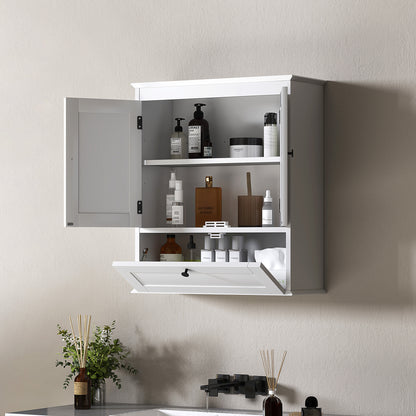 Bathroom Wall Cabinet with Adjustable Shelf and Recessed Doors, White