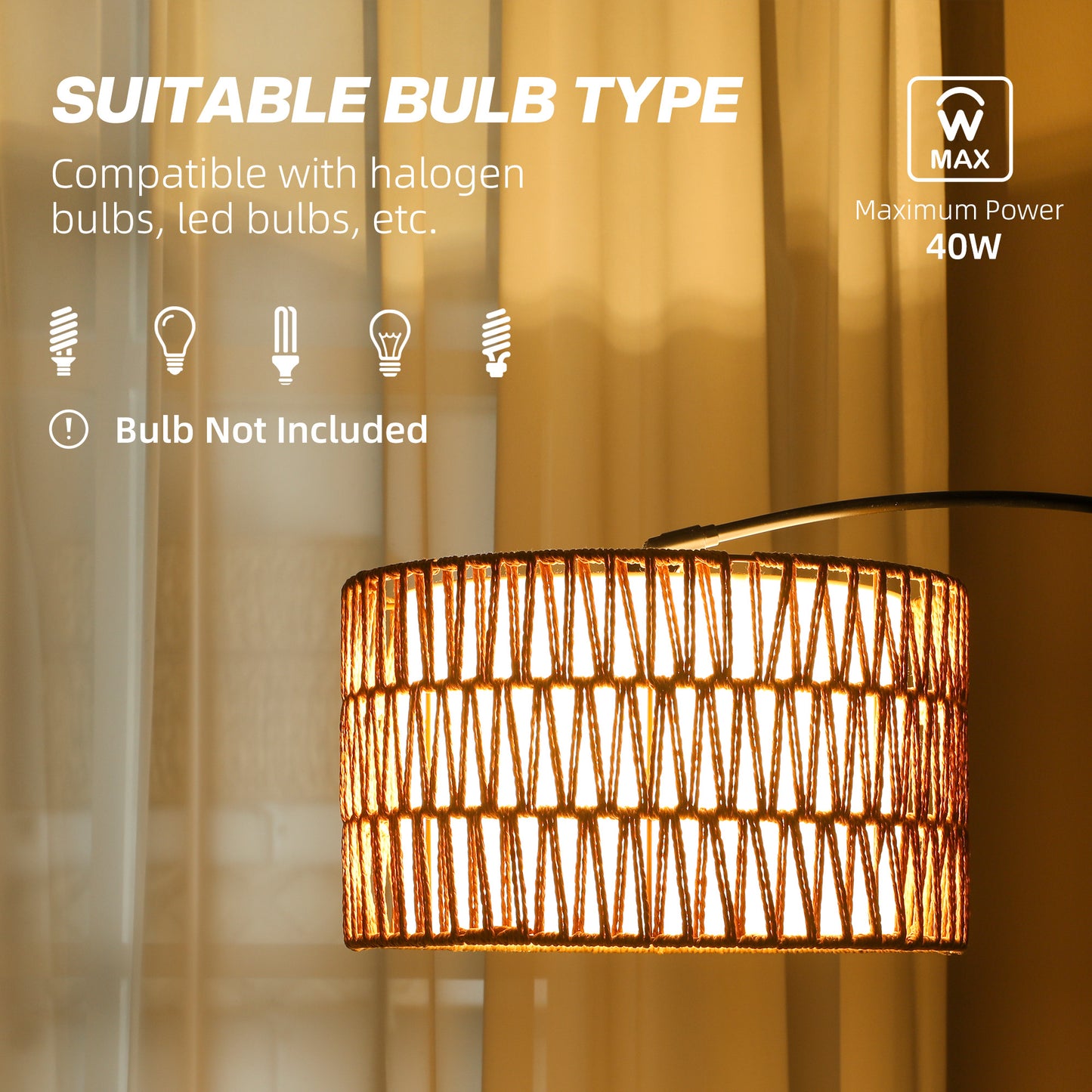 Rattan Floor Lamp for Living Room, Farmhouse Arc Standing Lamp with Dual-Layer Shade & Foot Switch