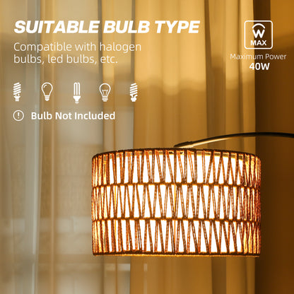 Rattan Floor Lamp for Living Room, Farmhouse Arc Standing Lamp with Dual-Layer Shade & Foot Switch